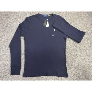 Polo Ralph Lauren Men's M Slim Fit Navy Blue Waffle Knit Long Sleeve Shirt NWT